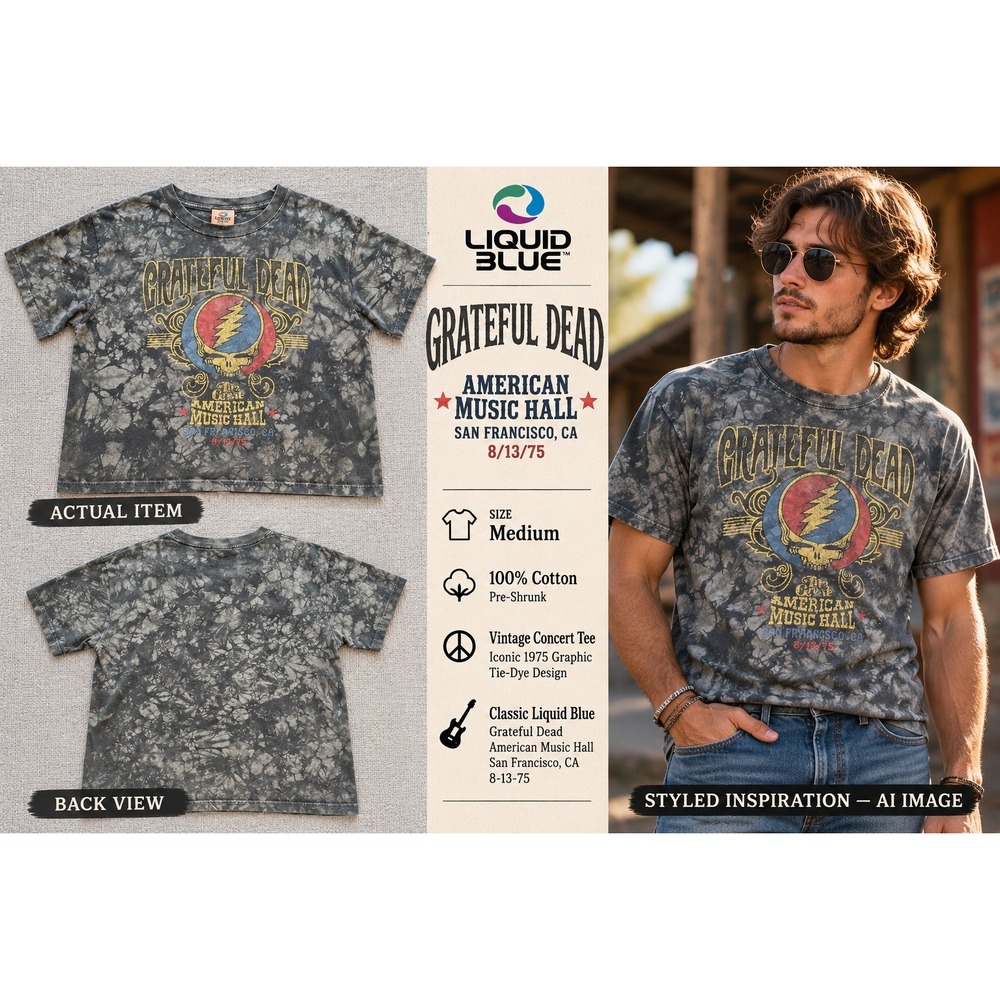 Liquid Blue Grateful Dead T-Shirt Mens American Music Hall Grey M Excellent Rock